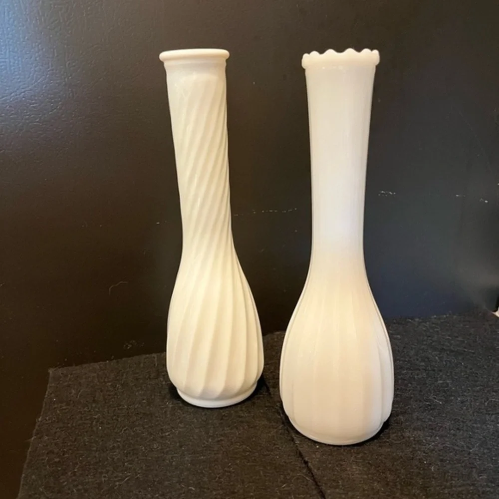 Vintage White Milk Glass Bud Vase Set of Two - Picture 4 of 11